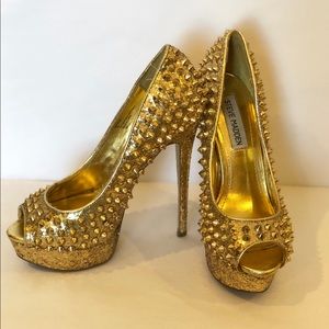 Steve Madden Gold Stud Peep Toe Stilettos